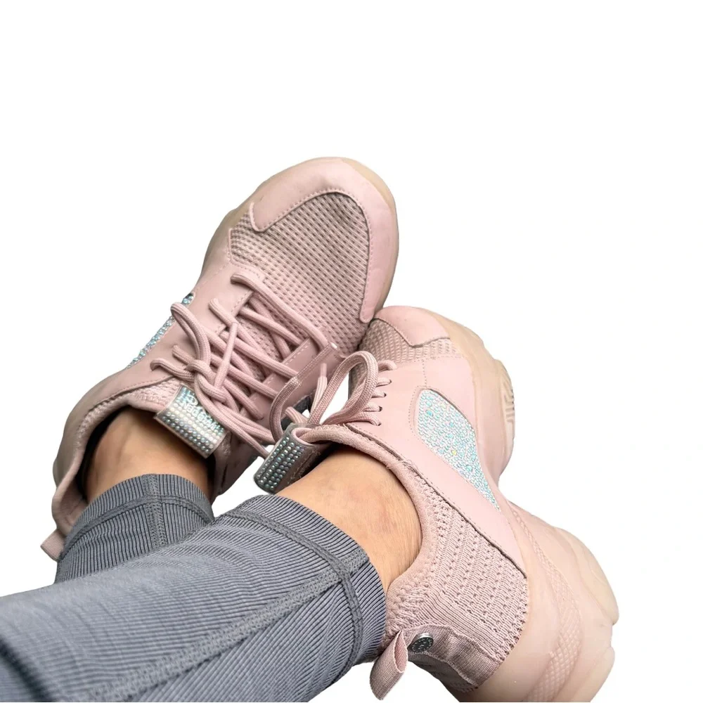 Steve Madden Trendy Pink Rhinestone Sneakers for Women Size 6